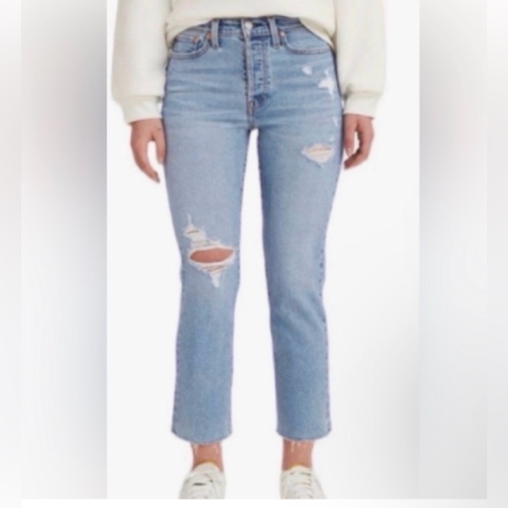 Levi's Women Wedge Straight High Rise Distressed Light Blue Jeans sz 31